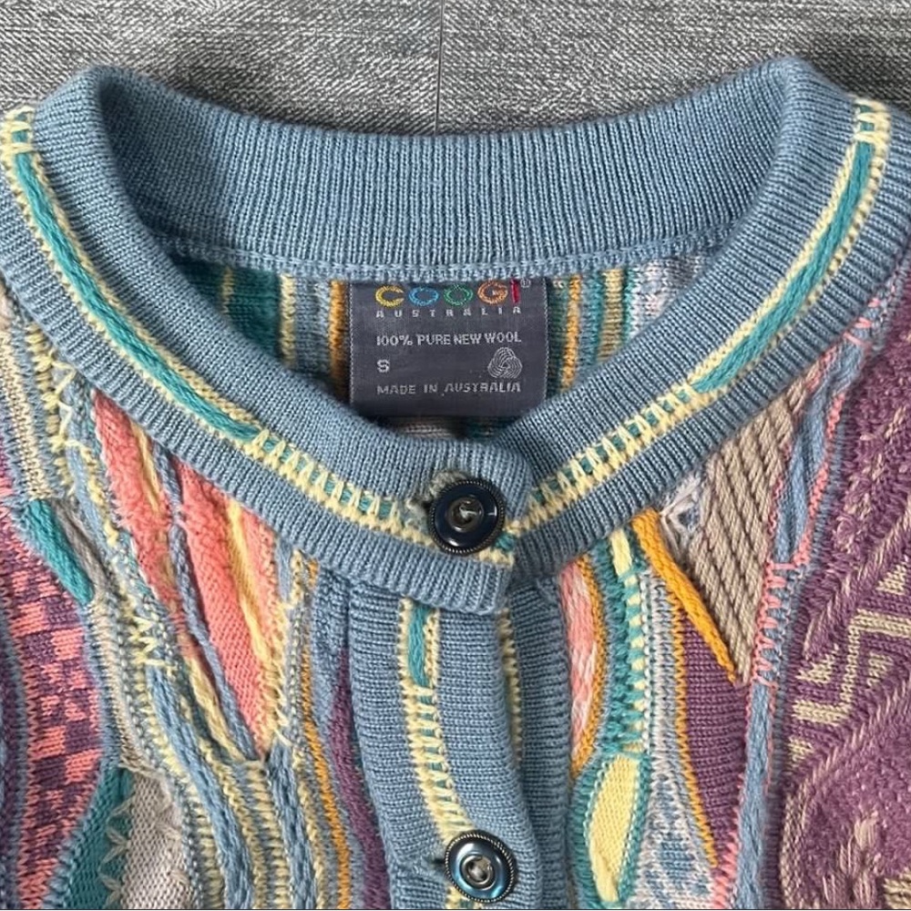 COOGI Pastel Multicolor Textured Knit Cardigan - Blue, Yellow, Purple - Picture 2 of 11